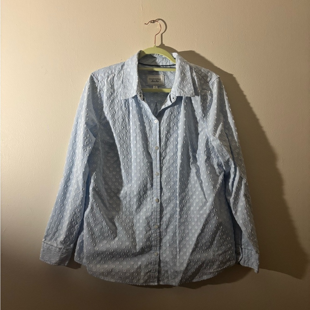 Charter Club Light Blue Textured Button Down Shirt